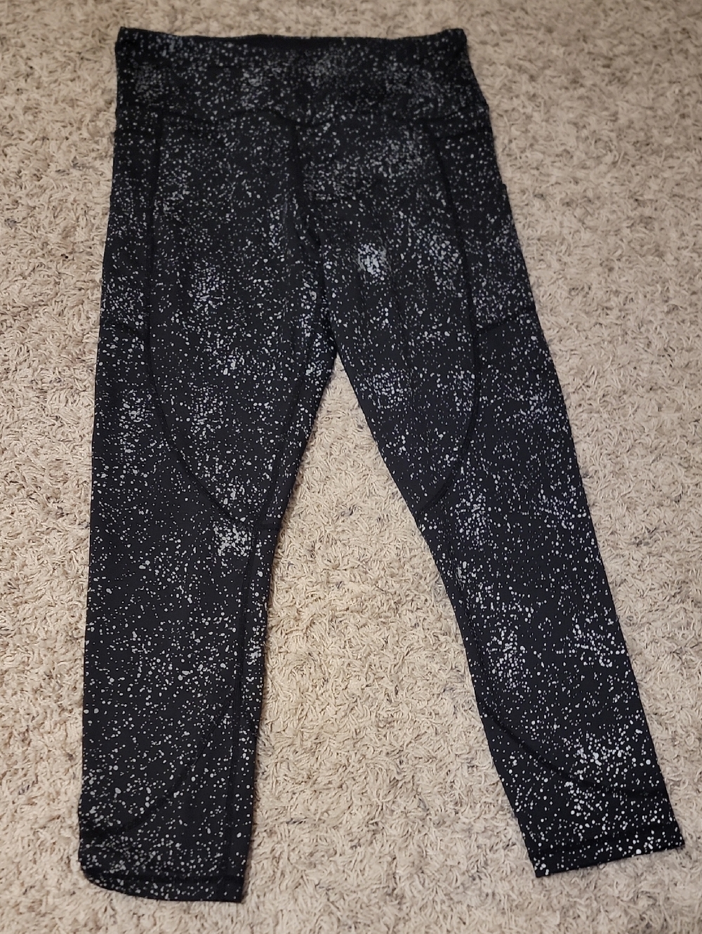 ZYIA Active Black Leggings with White Speckle Waistband